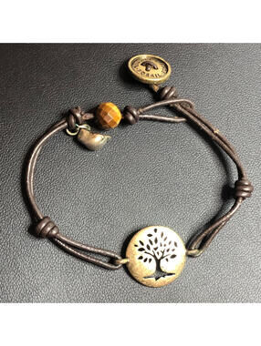 3817 Fossil gold tone Tree station bird Boho bracelet 7" *